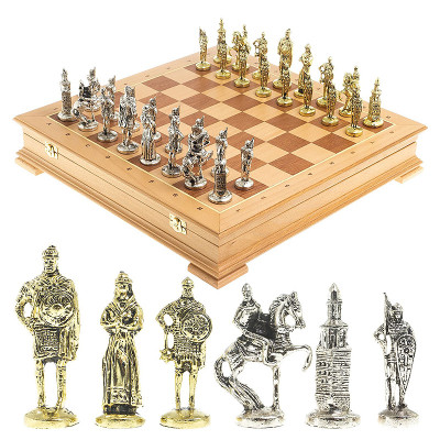Шахматы металлические в ларце из натурального бука Decorative Thematic Chess