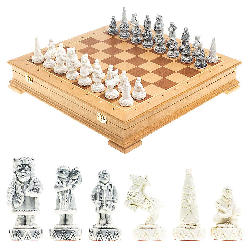 Шахматы Северные народы в ларце из натурального бука Decorative Thematic Chess