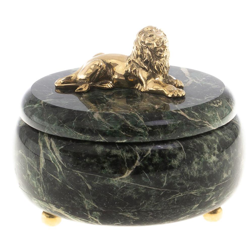 Шкатулка из натурального камня змеевик с фигуркой льва Stone Casket