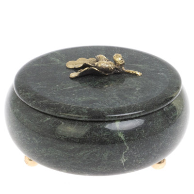Шкатулка круглая из натурального камня змеевик Stone Casket
