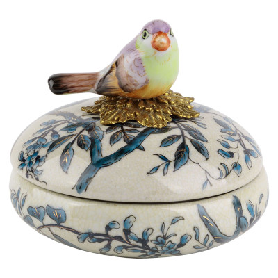 Шкатулка фарфоровая белая с синим орнаментом Forest Dwellers