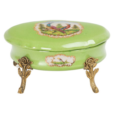 Шкатулка фарфоровая зеленая с орнаментом Bird & Flower