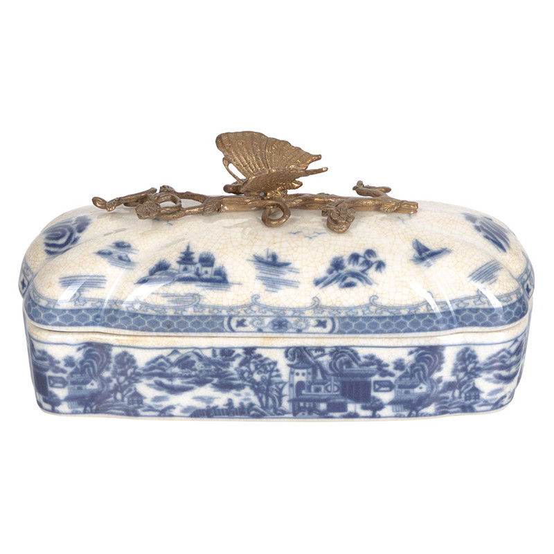 Шкатулка фарфоровая с синим орнаментом Bronze Butterfly