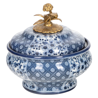 Шкатулка фарфоровая с синим орнаментом Bronze Flower