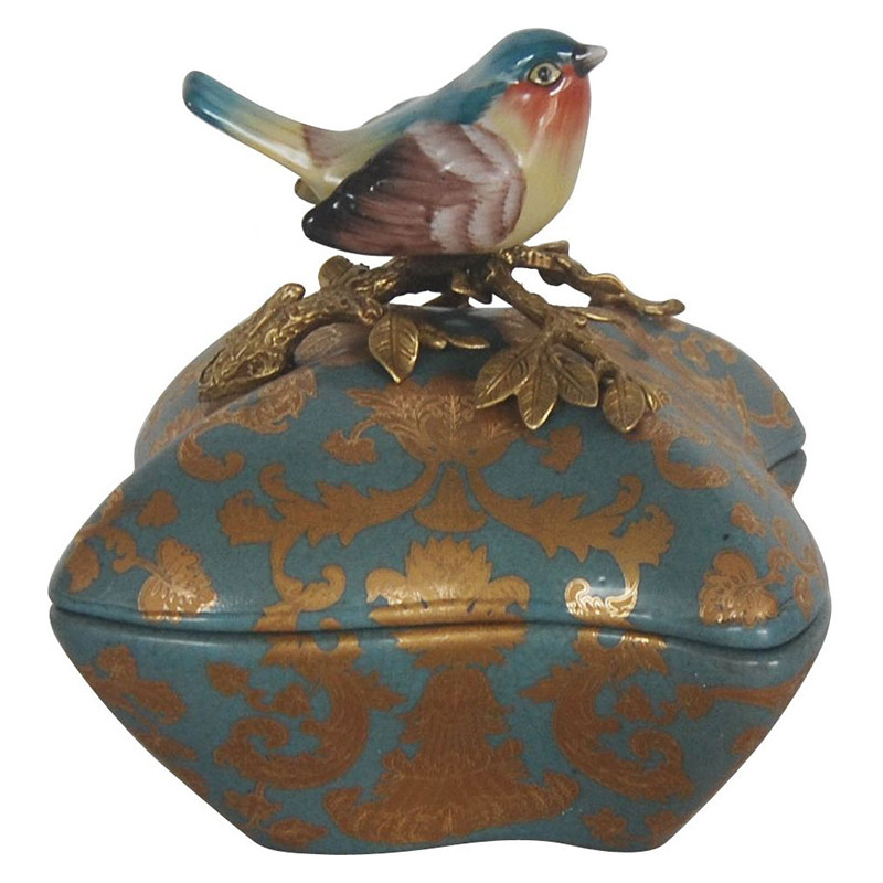 Шкатулка фарфоровая синяя с золотым орнаментом Forest Waltz