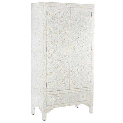 Шкаф белый узор отделка кость White Bone Inlay Almirah Cupboard 1 DRAWER