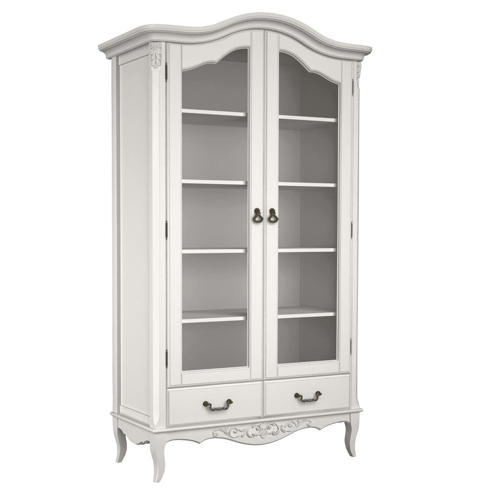 Шкаф книжный белый из массива бука с 5-ю полками и 2-мя ящиками в стиле прованс White Provence