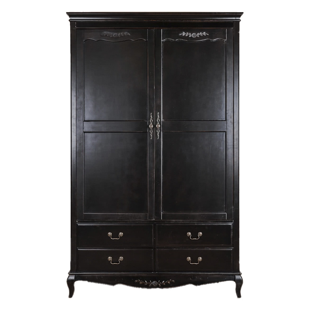 Шкаф черный с 4-мя ящиками и 2-мя дверцами в стиле Прованс Vintage