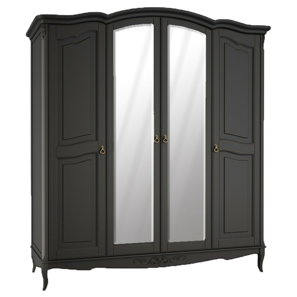 Шкаф черный четырехдверный из массива бука с зеркалами Black Provence