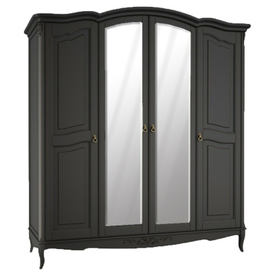 Шкаф черный четырехдверный из массива бука с зеркалами Black Provence