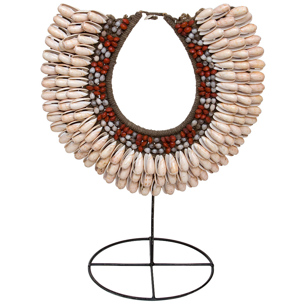 Этническое ожерелье из ракушек и бус Aboriginal Ethnic Necklace Beige Red
