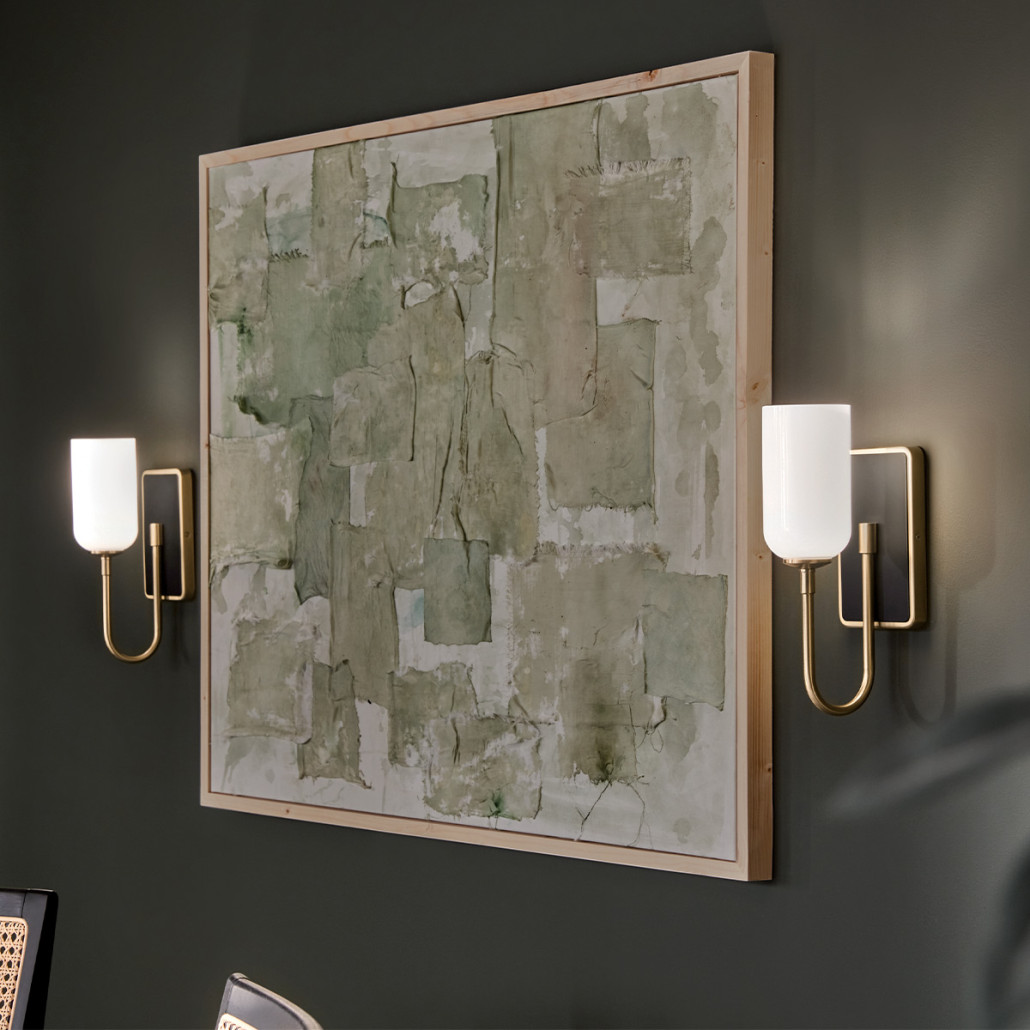 Бра с прямоугольным черным основанием и белым матовым цилиндрическим плафоном Kichler