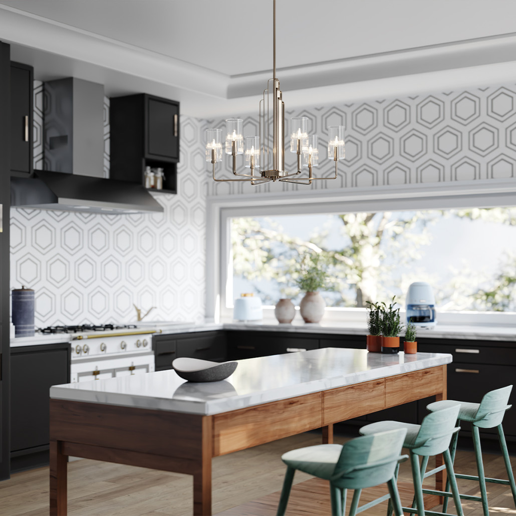 Люстра с прозрачными рифлеными цилиндрическими плафонами Kichler