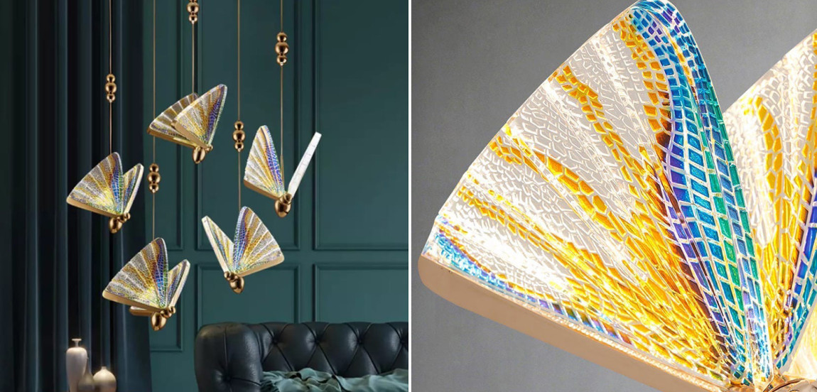 Butterfly Pendant Lamp Colored glass J