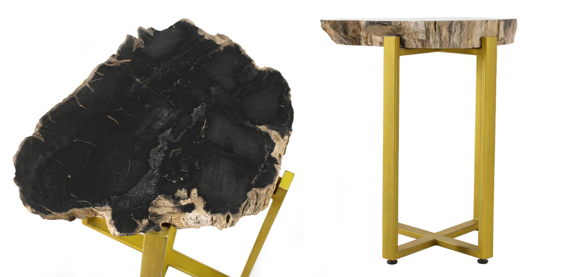 PETRIFIED WOOD COFFEETABLE GOLD S Окаменелое дерево