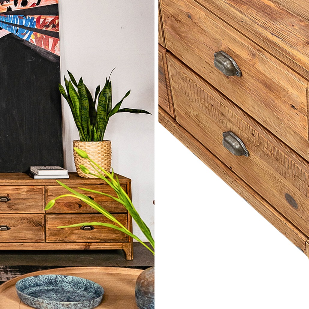 TV-тумба в стиле лофт из массива сосны Pauley Loft TV Stand