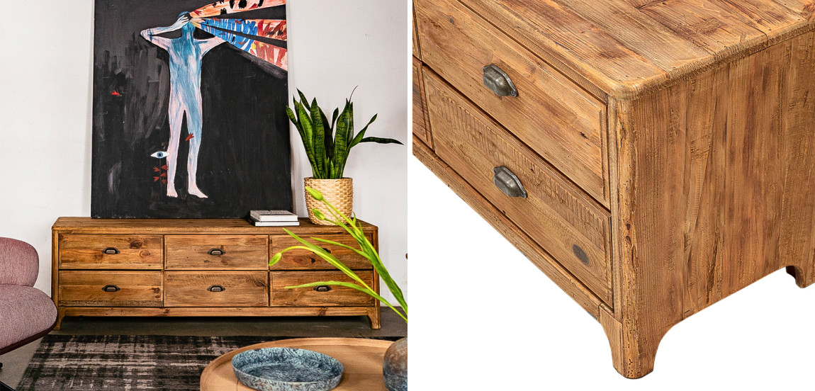 TV-тумба в стиле лофт из массива сосны Pauley Loft TV Stand