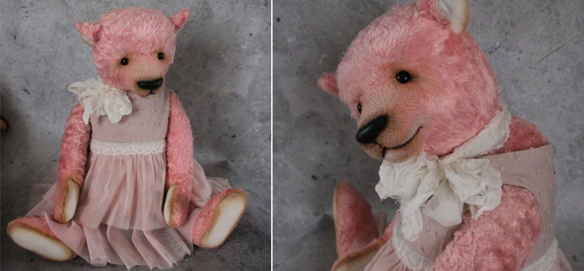 Авторская Кукла Плюшевый Медвежонок в Розовом Платье