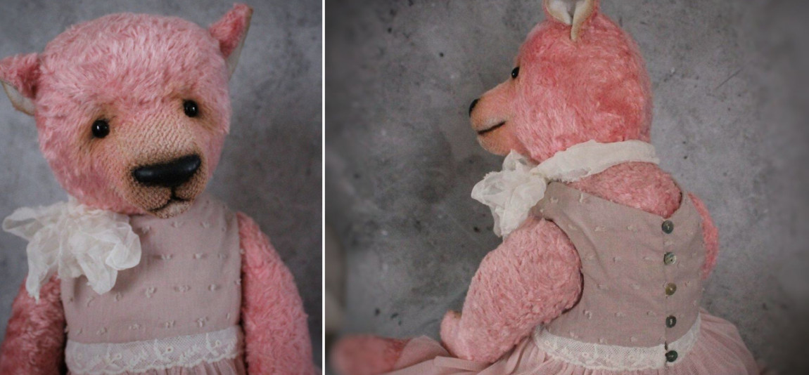 Авторская Кукла Плюшевый Медвежонок в Розовом Платье