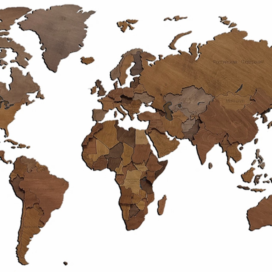 Аксессуар на стену Wooden World Map цвет орех
