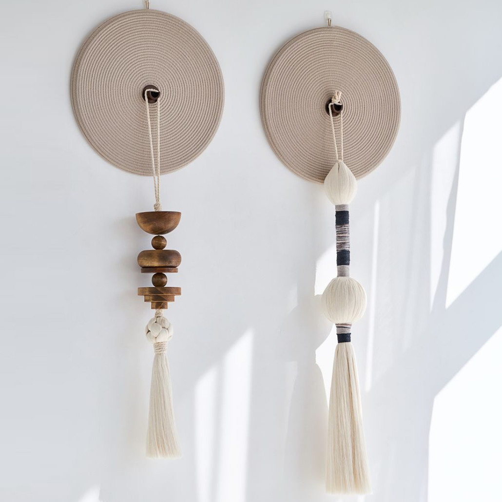 Аксессуар на стену диск с деревянными бусинами Wall Decor Thread Disc