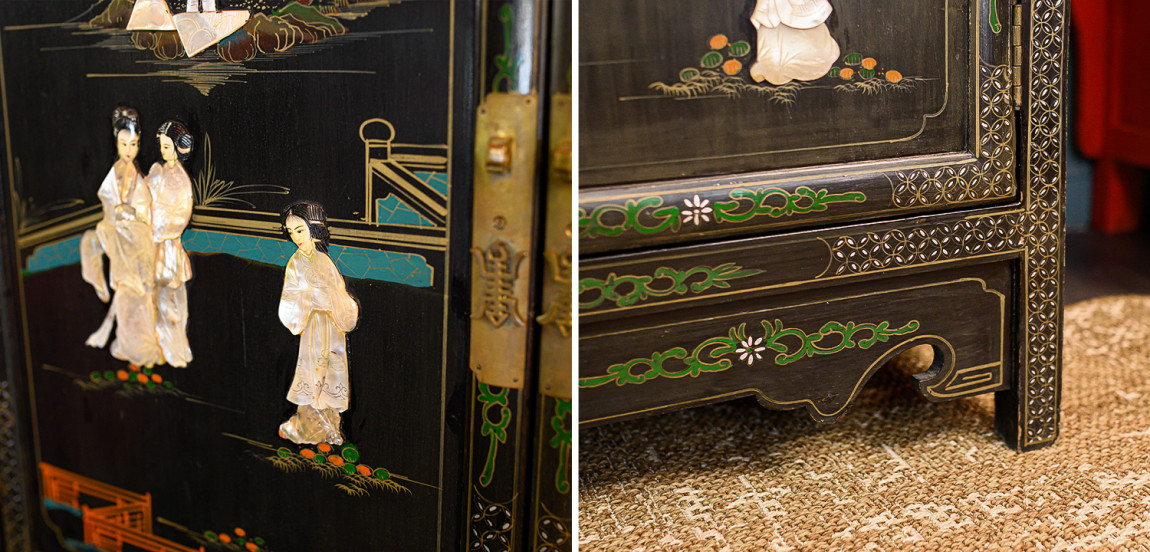 Антиквариат китайский шкаф Chinese Cabinet Pearl Black создан в начале прошлого века