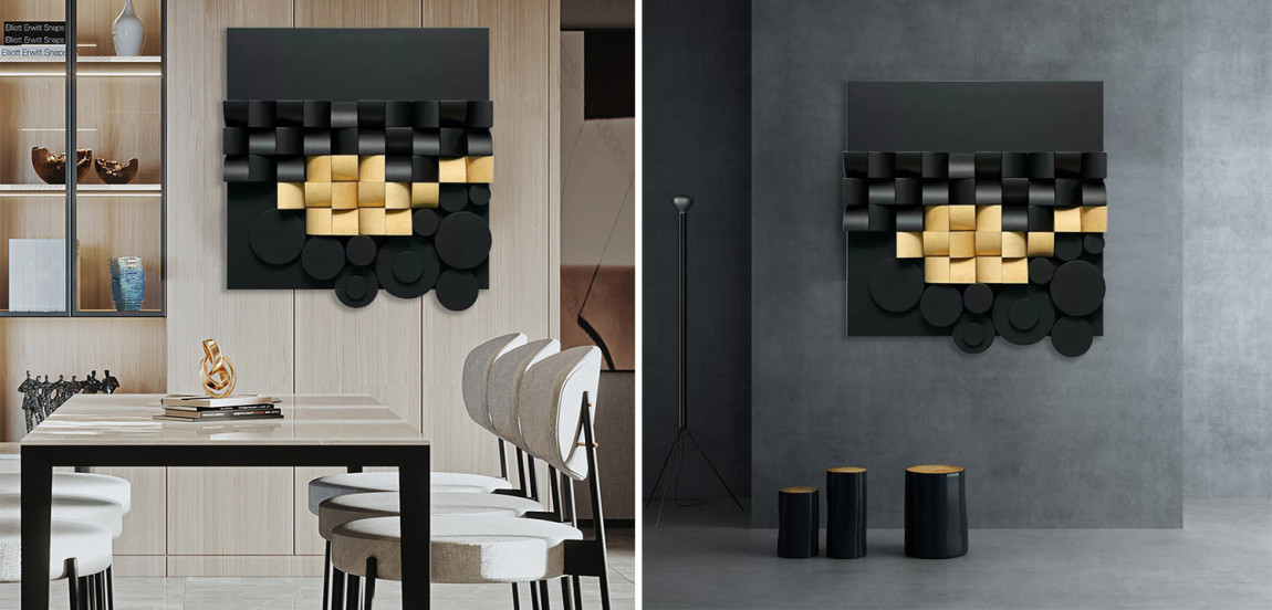 Арт-объект на стену из дерева черно-золотой Black and Gold Art Object