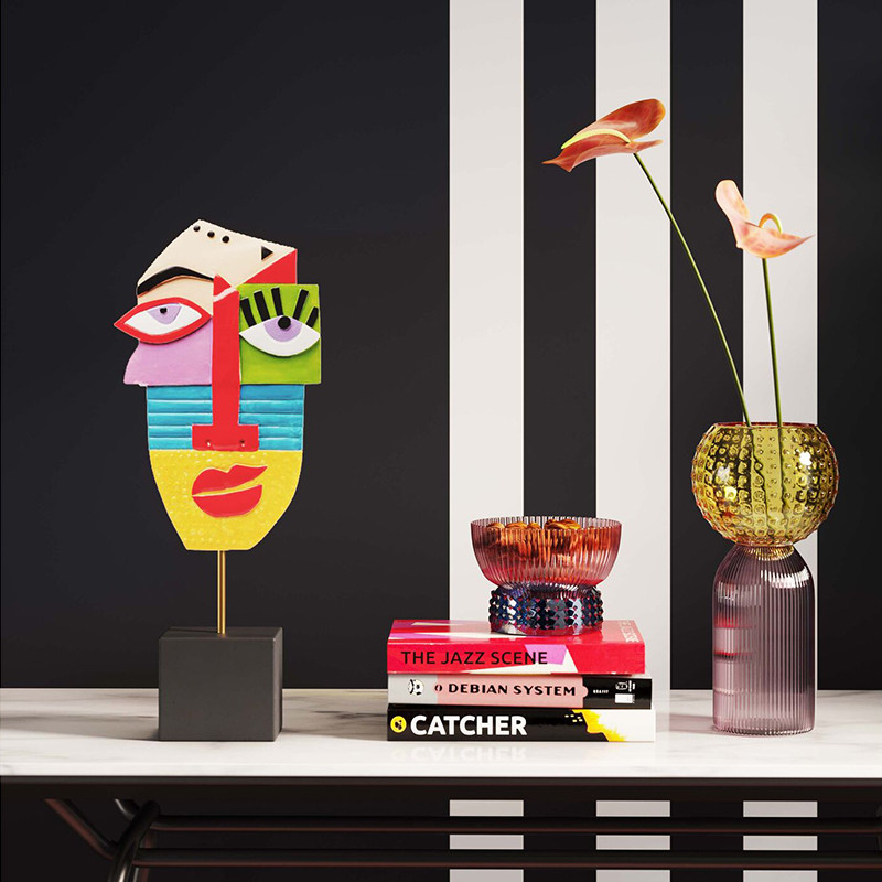 Арт-объект Разноцветное Лицо в абстрактном стиле на подставке Multicolored Abstract Face