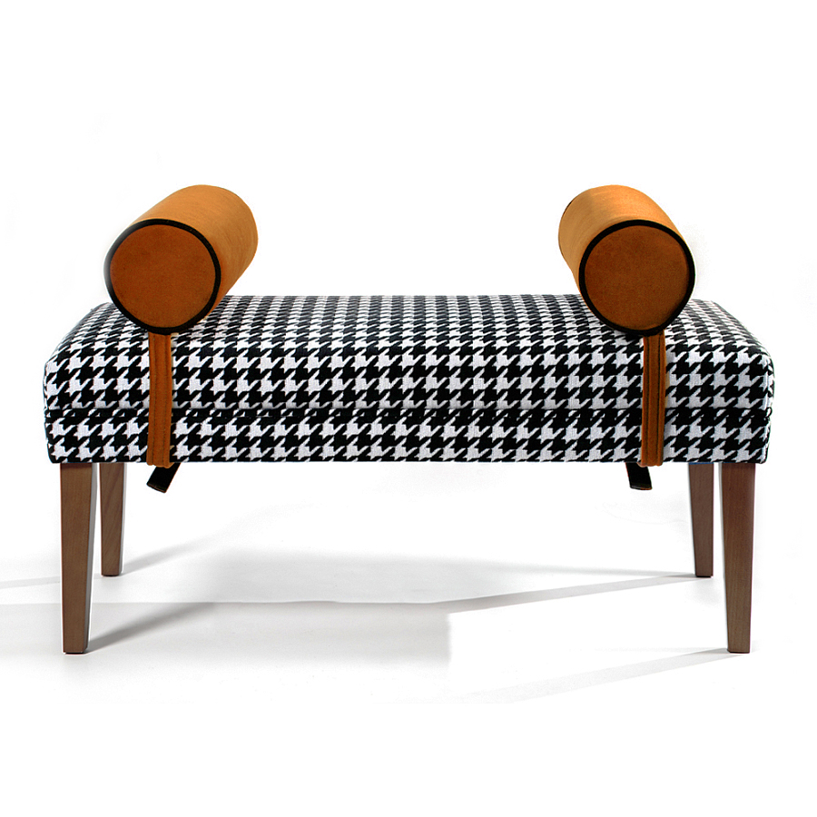 Банкетка Banquette PIED DE POULE Orange с принтом гусиная лапка Оранжевые валики