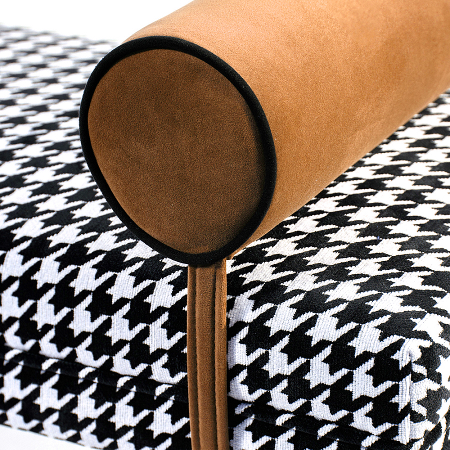 Банкетка Banquette PIED DE POULE Orange с принтом гусиная лапка Оранжевые валики