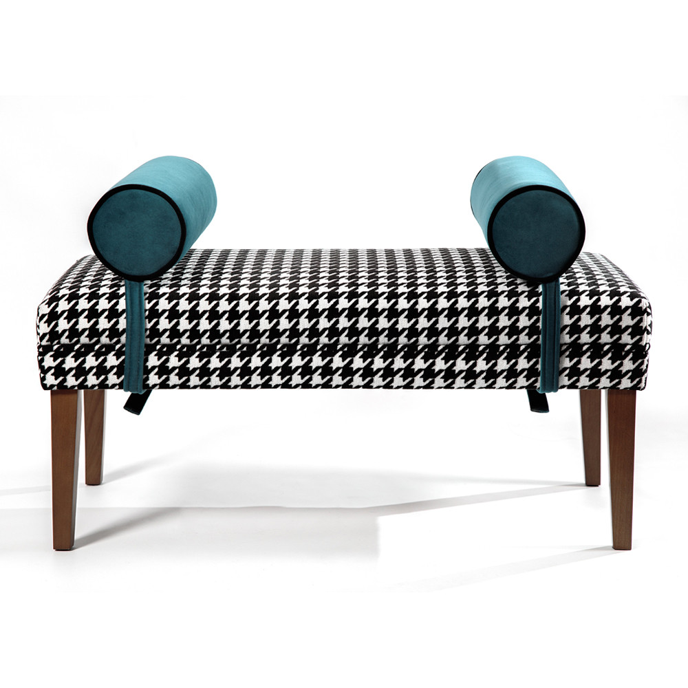 Банкетка Banquette PIED DE POULE с принтом гусиная лапка и синими подлокотниками