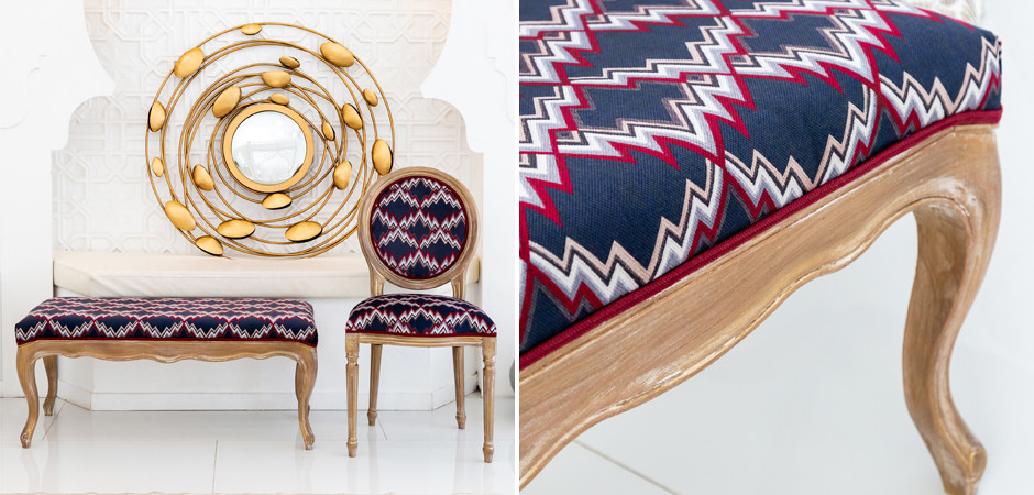 Банкетка Ikat Pattern с золотой патиной