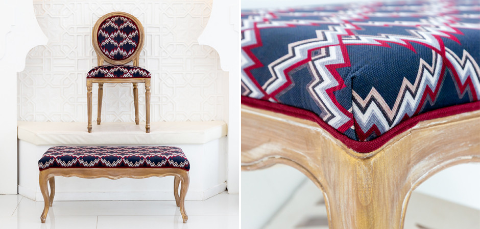 Банкетка Ikat Pattern с золотой патиной
