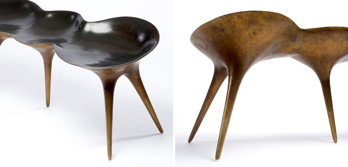 Банкетка Дизайнерская Molecule Bench in Cast Bronze дизайн Timothy Schreiber бронза