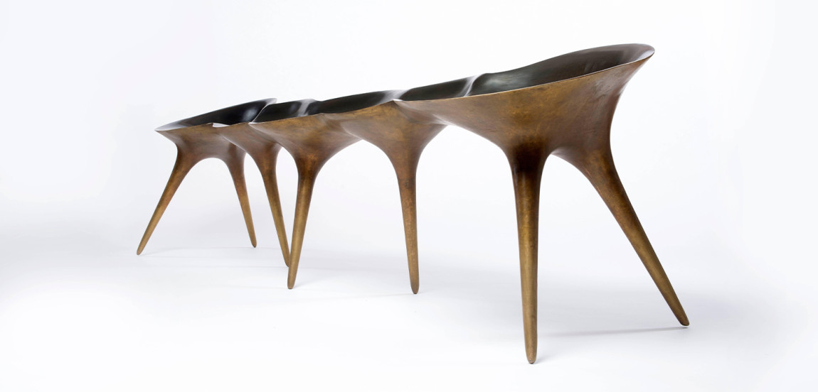 Банкетка Дизайнерская Molecule Bench in Cast Bronze дизайн Timothy Schreiber бронза