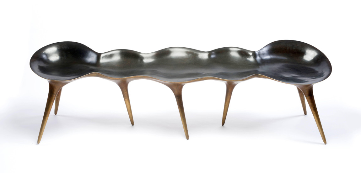 Банкетка Дизайнерская Molecule Bench in Cast Bronze дизайн Timothy Schreiber бронза