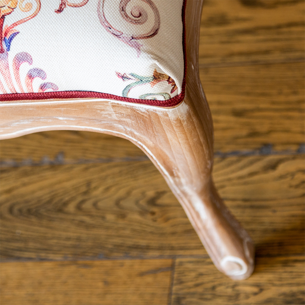 Банкетка из массива бука бежевая с растительным орнаментом Raffael Beige Floral Banquette