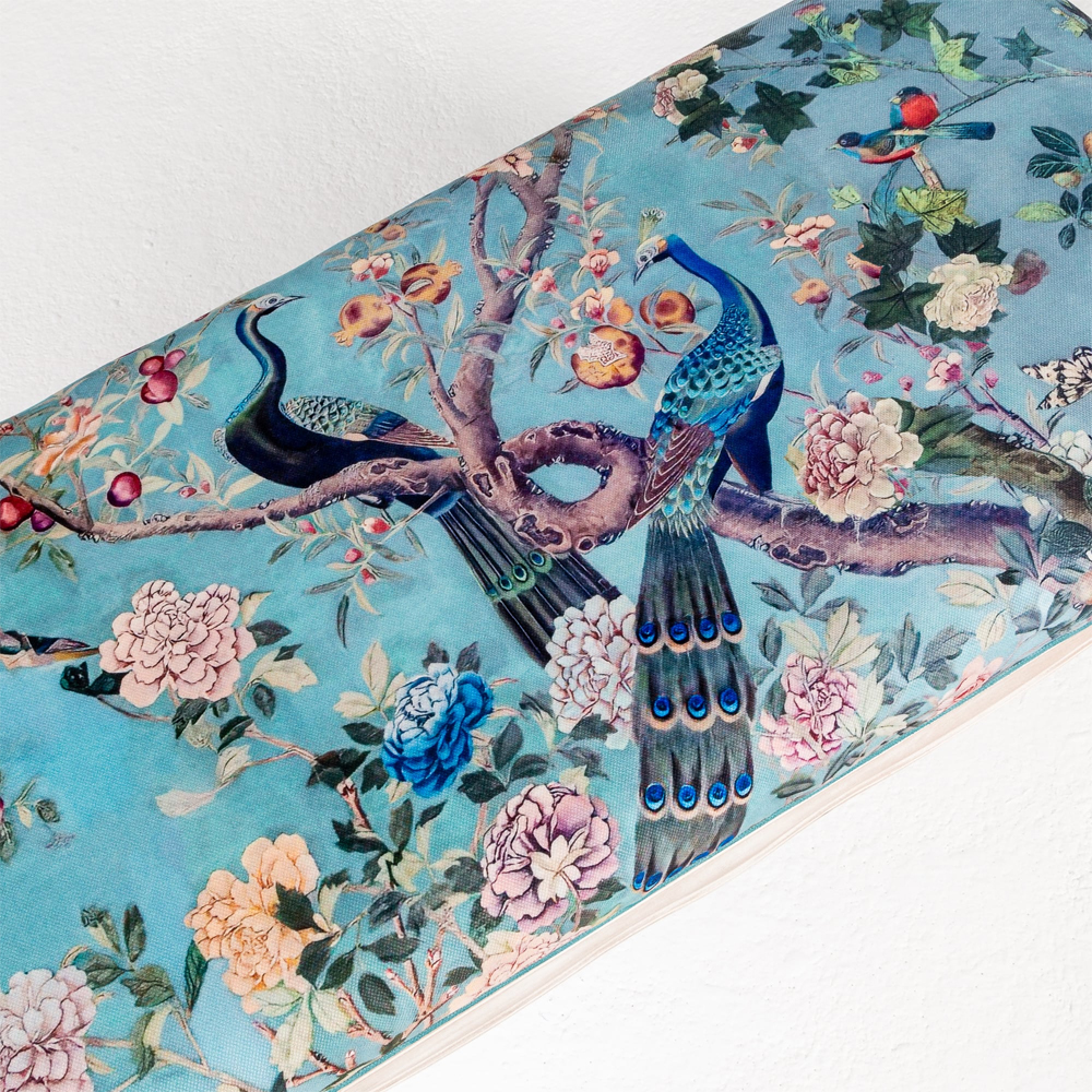 Банкетка из массива бука с цветочным принтом Turquoise Beige Chinoiserie Garden Banquette