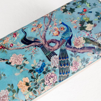 Банкетка из массива бука с цветочным принтом Turquoise Beige Chinoiserie Garden Banquette