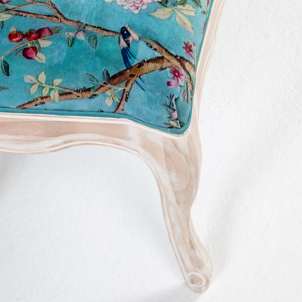 Банкетка из массива бука с цветочным принтом Turquoise Beige Chinoiserie Garden Banquette