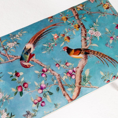 Банкетка из массива бука с цветочным принтом Turquoise Beige Chinoiserie Imperial Garden Banquette