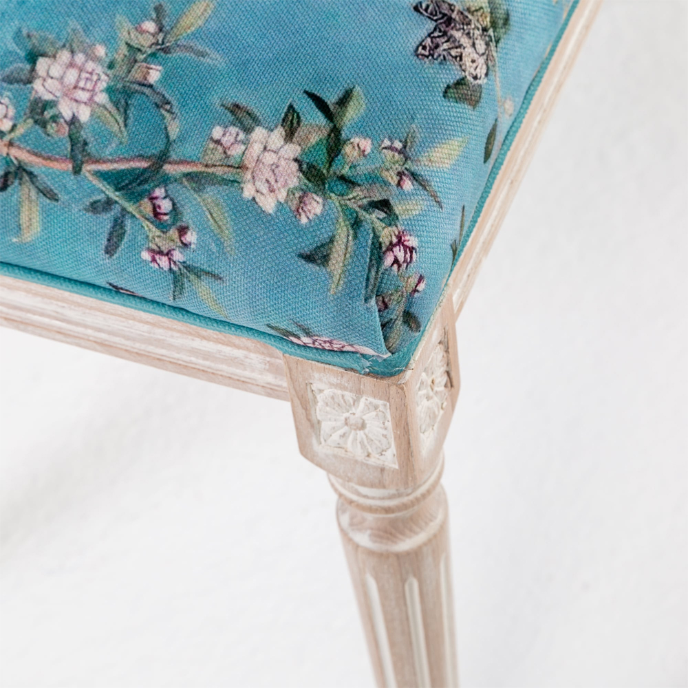 Банкетка из массива бука с цветочным принтом Turquoise Beige Chinoiserie Imperial  Garden Banquette