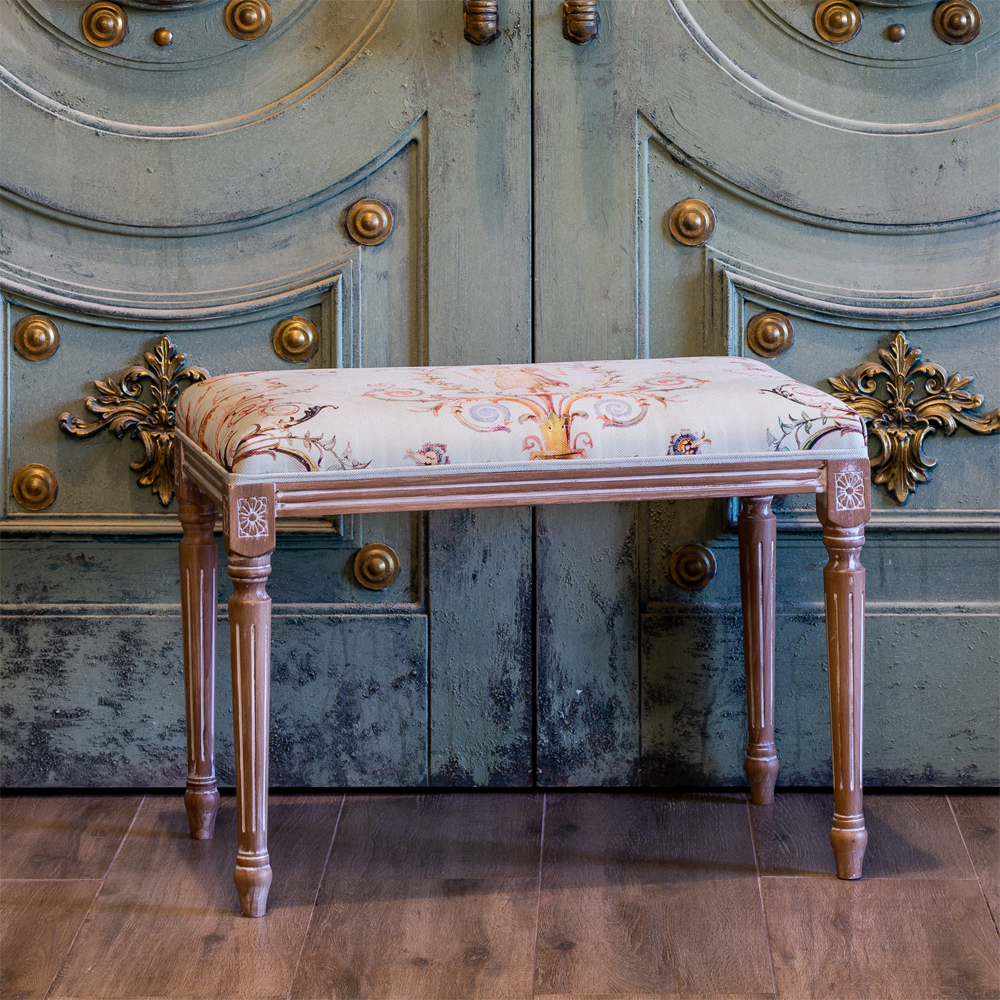 Банкетка из массива бука светло-зеленая с растительным орнаментом Raffael Angel Floral Banquette