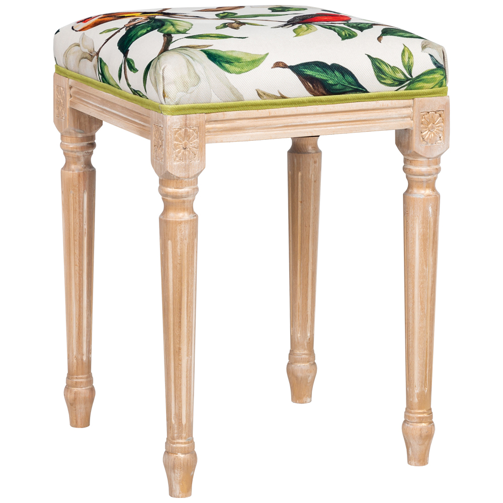 Банкетка из натурального бука золотистая с изображением птиц и цветов Blooming Bird