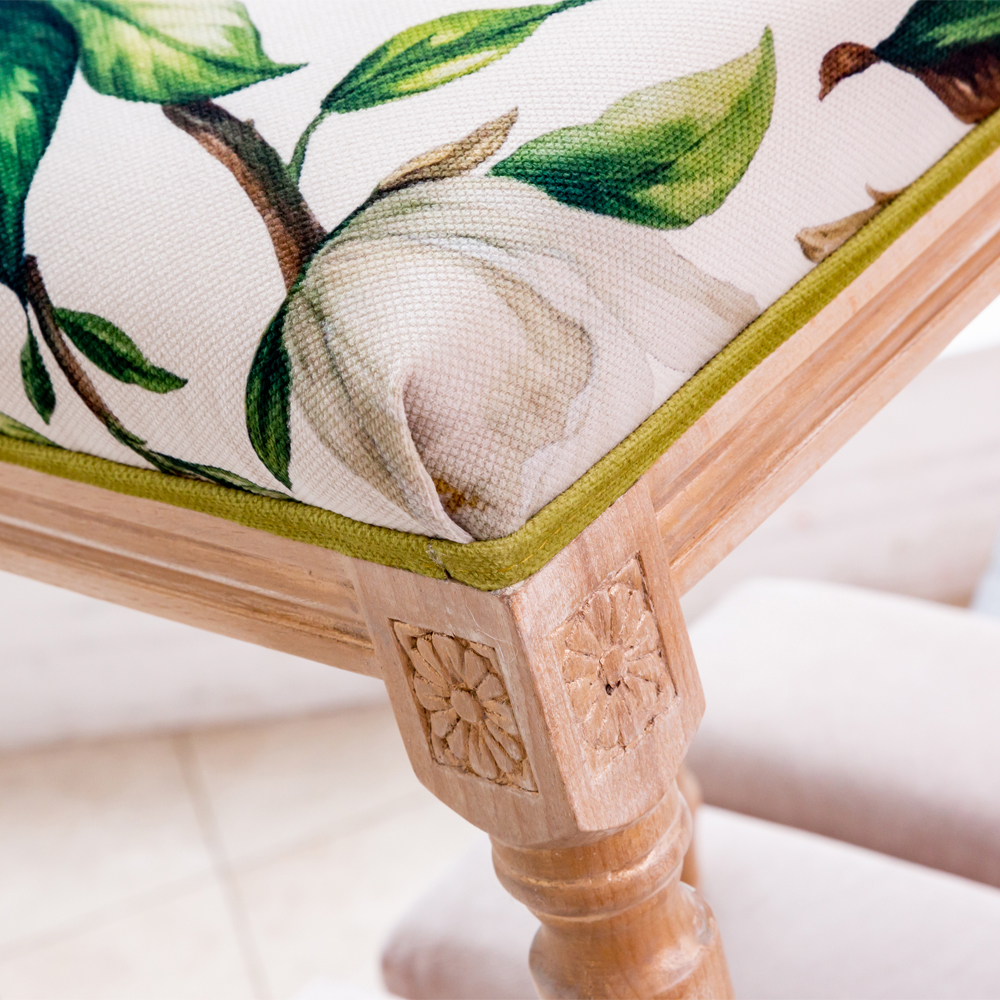 Банкетка из натурального бука золотистая с изображением птиц и цветов Blooming Bird