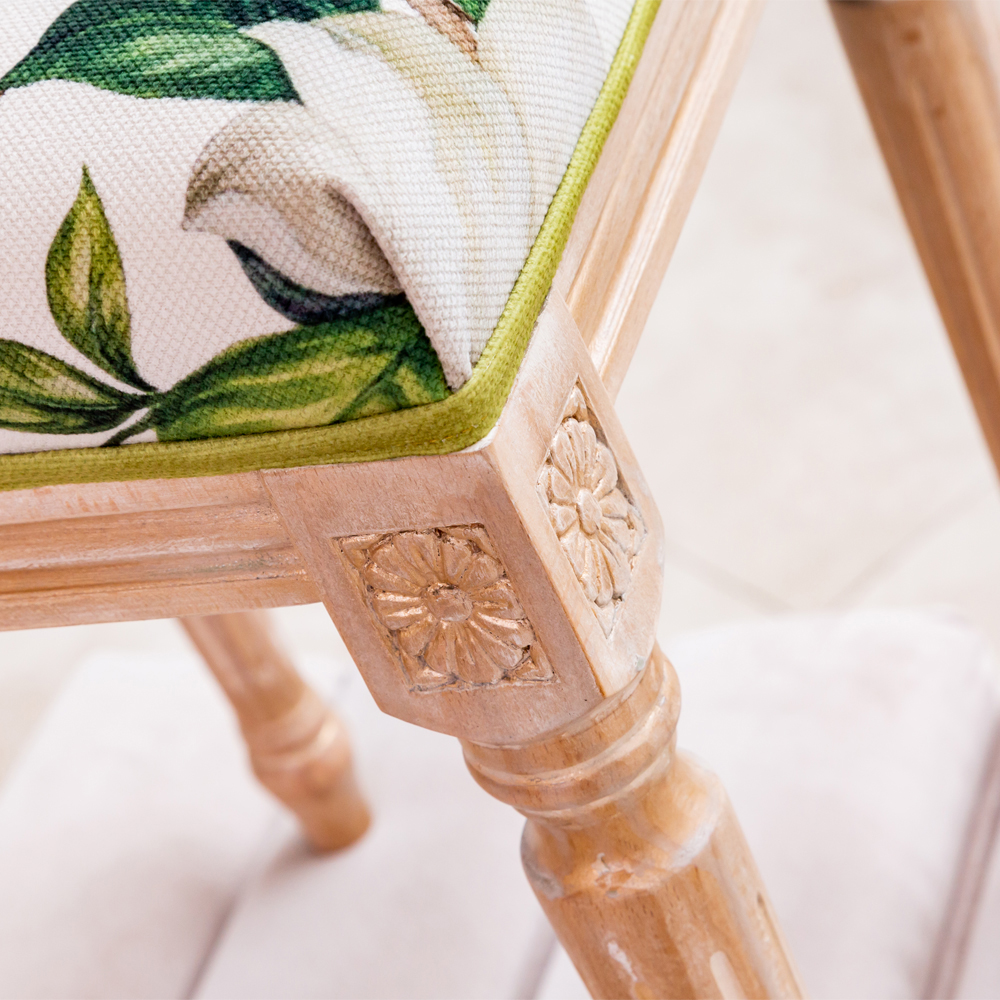 Банкетка из натурального бука золотистая с изображением птиц и цветов Blooming Bird