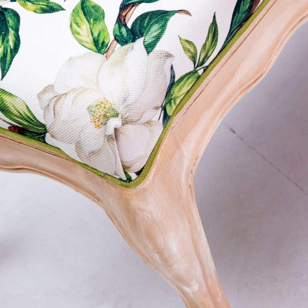 Банкетка из натурального бука золотистая с изображением птиц и цветов Blooming Birds