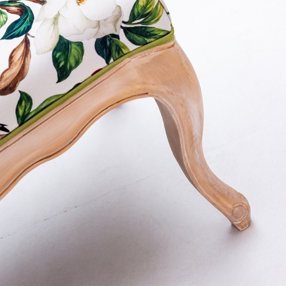 Банкетка из натурального бука золотистая с изображением птиц и цветов Blooming Birds