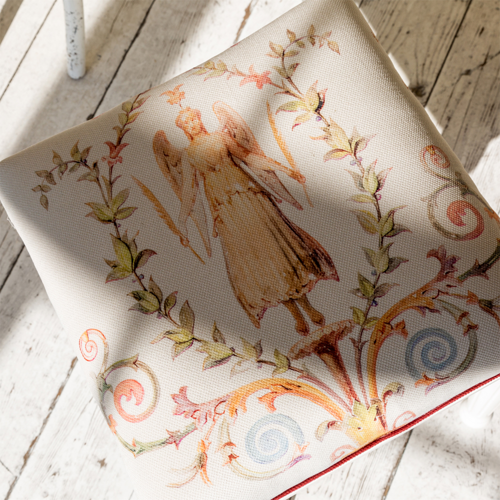 Банкетка одноместная из массива бука бежевая с растительным орнаментом Raffael Beige Floral Banquette