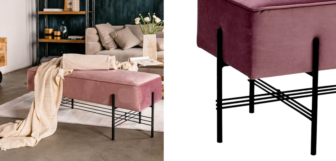 Банкетка розовая велюровая Sanjay Velour Banquet Pink